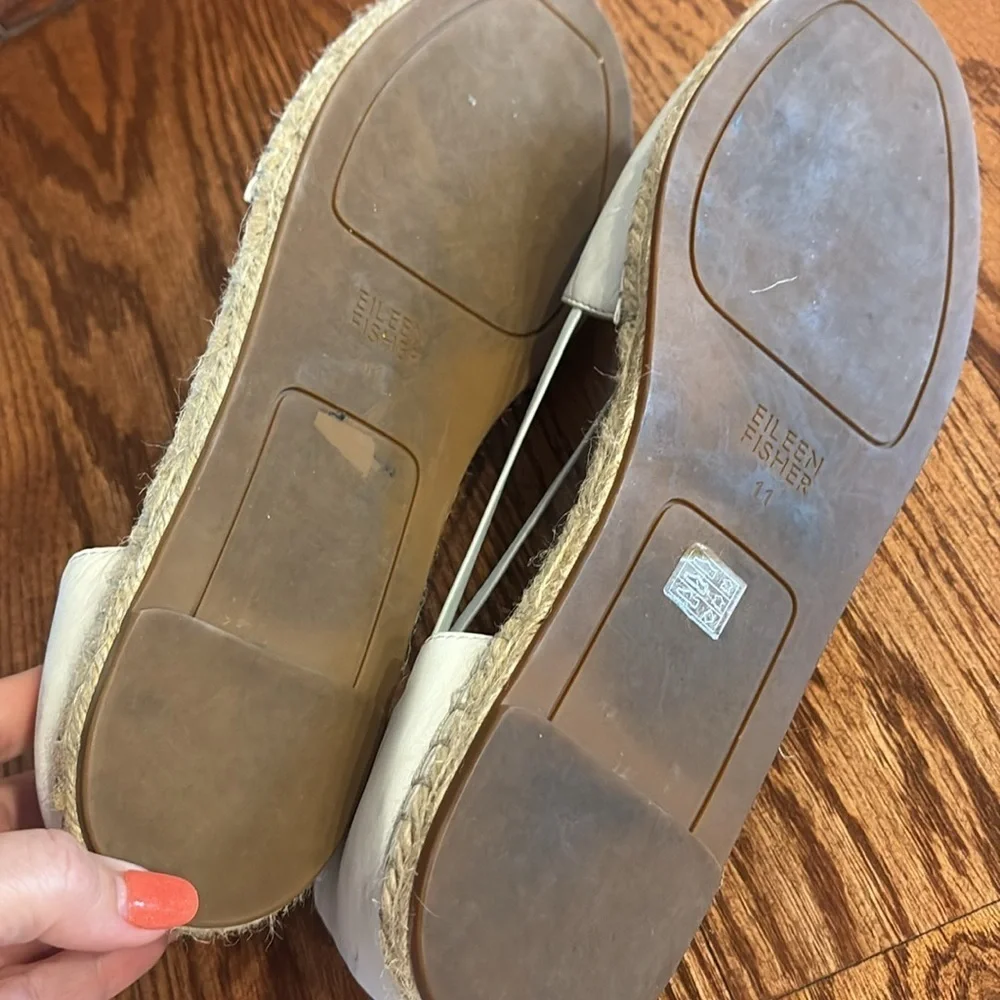 Eileen Fisher LEE whitewash leather espadrille flats elasticized straps size 11